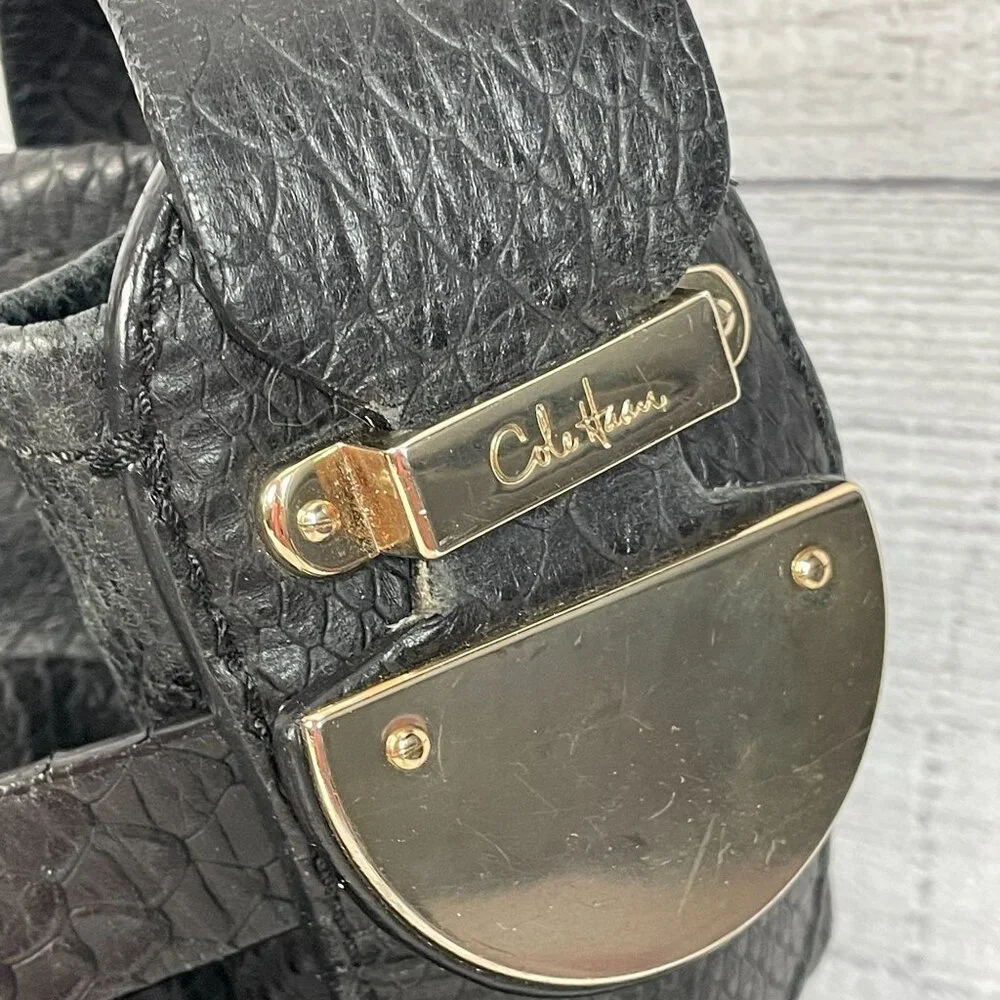 Cole‎ Haan City Chic Leather Edgy Embossed SNAKESKIN Hobo Handbag Black Pockets
